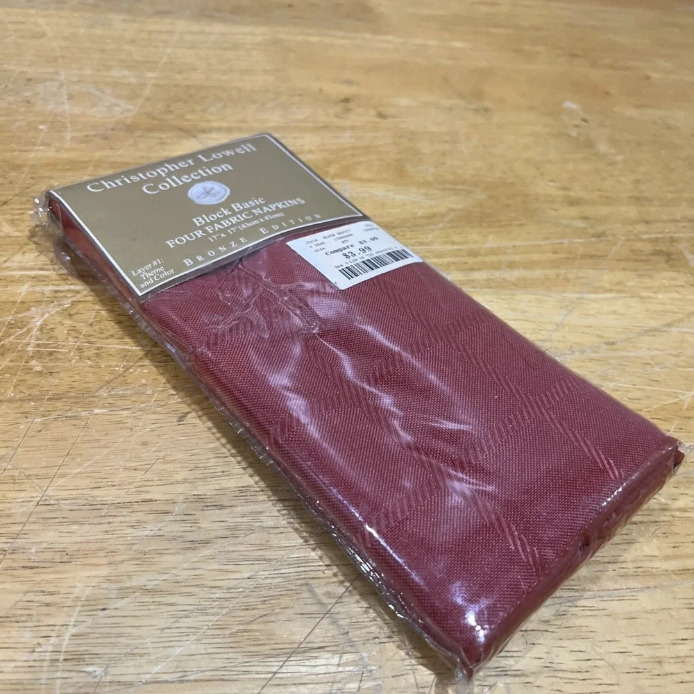 Christopher Lowell Collection Block Basic Cinnabar Red Fabric Napkins 4 Pk